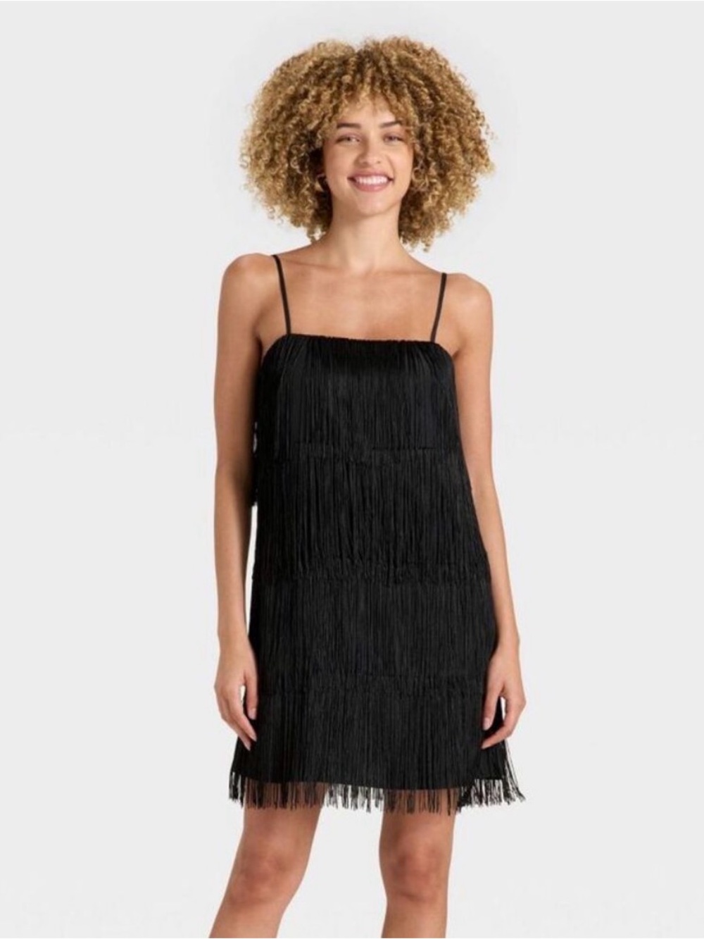 A New Day Fringe Black Mini Dress Party Cocktail Night Out Boho Size Medium NWT